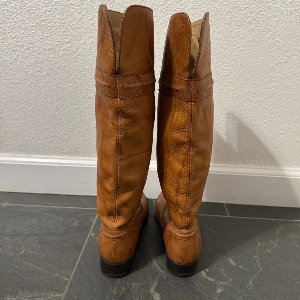 Frye Melissa Trapunto Boots Womens 5.5B Cognac Leather‎ Riding Knee High Western